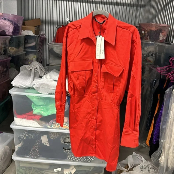 ZARA | Red | POPLIN SHIRT DRESS - Picture 10 of 10